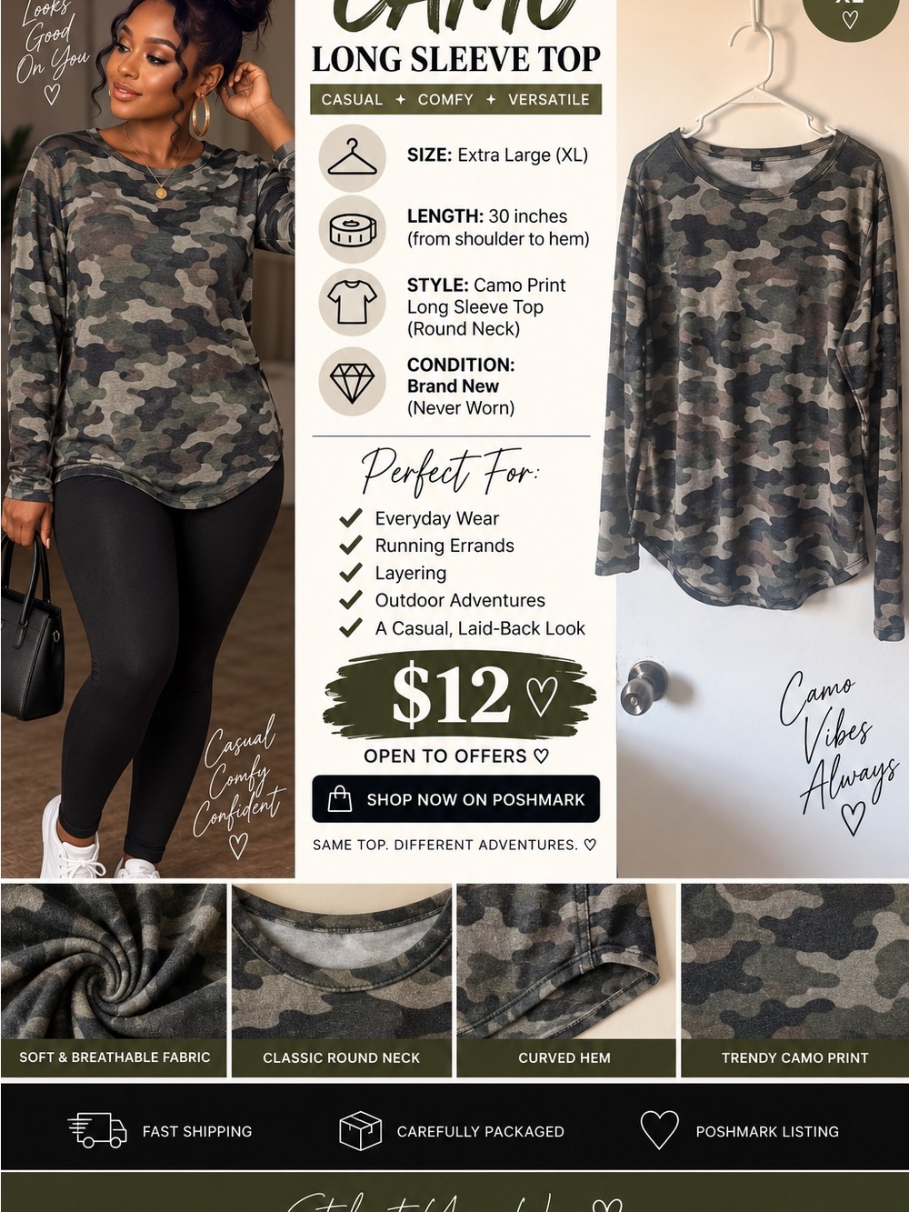 Camo Long Sleeve Top - Olive Green Camo